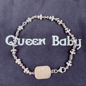 King Baby Studio MB Fleur De Lis Chain Queen Baby Sterling Silver 925 Bracelet